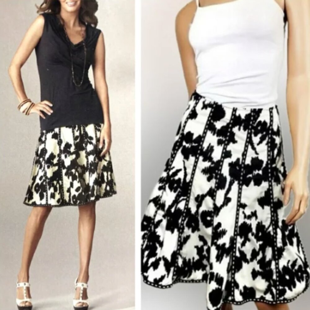 CAbi Sz 8‎ Dashing Skirt #937 Flare/Tulip/Swing 100% Cotton Black & White 176A